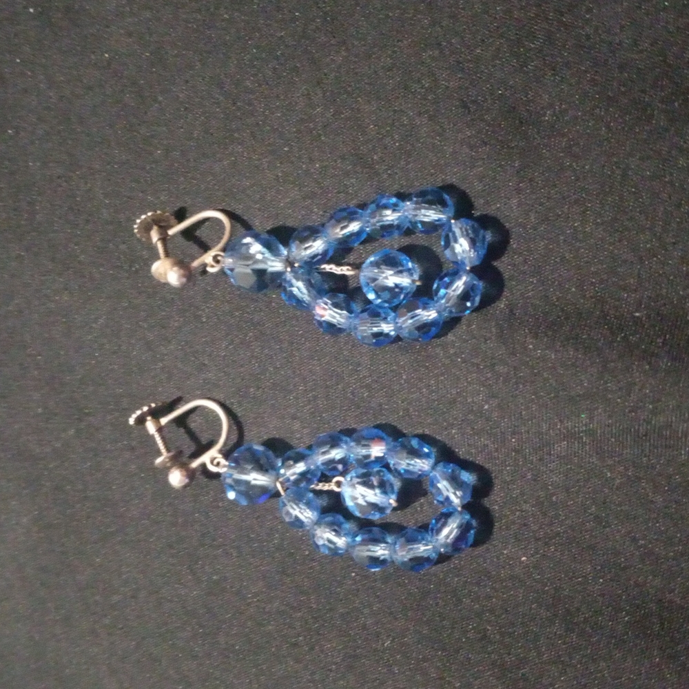 Vintage Screw On Beaded Dangle Drop Earrings 925